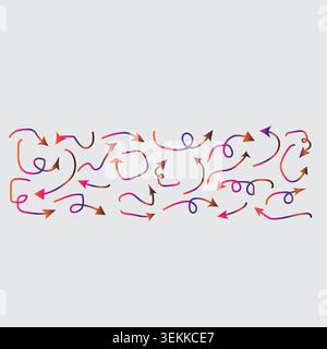 Hand Drawn Curved Arrow Collection Vector Illustration with Colorful Directional Elements Stock Vector