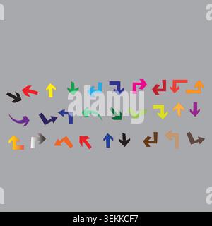 Colorful Curved Arrow Icons Set Vector Illustration Isolated on Gray Background Stock Vector