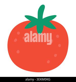 Vibrant red tomato with green stem in flat vector style. Simple, bold design ideal for food packaging, branding, and editorial use. Perfect for promot Stock Vector