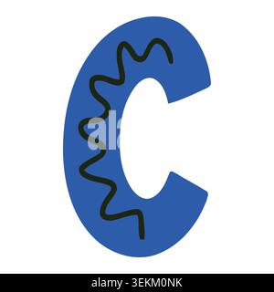 Modern vector graphic of a stylized blue letter C with a bold black squiggly line, perfect for logo design, branding, digital art, and print projects, Stock Vector