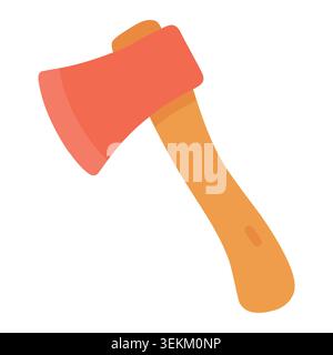 Vibrant orange axe illustration in flat vector style, featuring a sturdy wooden handle, ideal for tool icons, editorial content, web design, and digit Stock Vector