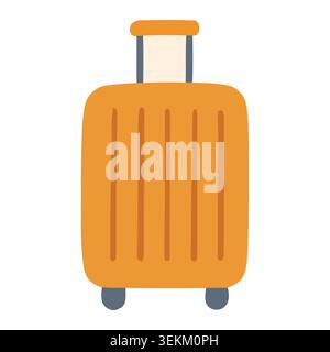 Flat vector illustration of orange luggage with handle and wheels on white background. Suitable for travel brochures, transportation websites, and tra Stock Vector