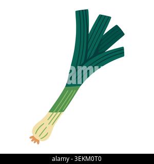 Flat vector illustration of a green onion bunch with dark green leaves and light yellow base, ideal for food blogs, recipes, culinary presentations, a Stock Vector