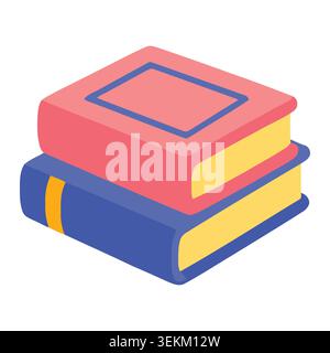 Isometric 3D illustration of two stacked books with colorful covers and pages, ideal for educational materials, office supplies, and digital design pr Stock Vector