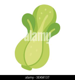 Vibrant green bok choy illustration with stylized leaves and thick stem in a flat, modern vector style, ideal for food blogs, recipes, and healthy eat Stock Vector