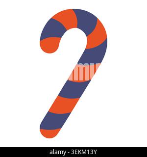 Vibrant orange and blue striped candy cane in a modern flat vector illustration, ideal for holiday wrapping paper, gift tags, and festive decorations. Stock Vector