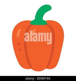 Vibrant orange bell pepper with green stem in modern flat vector style. Ideal for food packaging, recipe design, and healthy eating promotions. Perfec Stock Vector