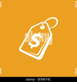 A simple white outline of a price tag with a dollar sign on an orange background, ideal for business and finance designs like marketing materials, web Stock Vector