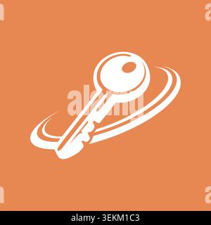 Modern minimalist white key icon on orange background, symbolizing business and technology concepts with clean lines and simple shapes, conveying unlo Stock Vector