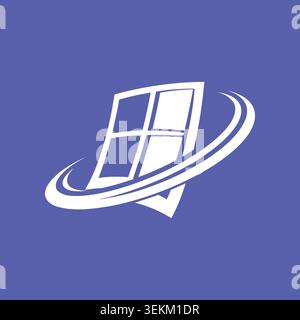 A stylized Windows logo in white with a swirling motion on a solid blue background, conveying dynamic movement and energy. Suitable for tech-related d Stock Vector