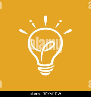 Simple white line art light bulb icon on solid yellow background. Ideal for editorial illustrations, design elements, and educational materials. Symbo Stock Vector