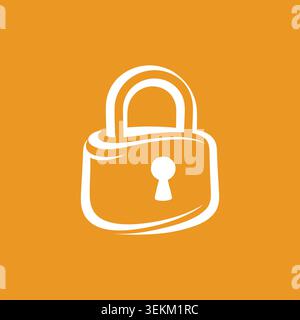 A simple white line art padlock icon on a solid orange background, ideal for security and tech designs, such as website graphics, digital interfaces, Stock Vector