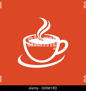 Minimalist line art illustration of a steaming cup of coffee on a saucer, ideal for cafe menus, branding, and beverage advertising, featuring a simple Stock Vector