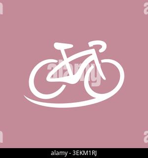 Minimalist white line art bicycle icon on a solid pink background, ideal for cycling and sports editorial content, symbolizing eco-friendly transporta Stock Vector