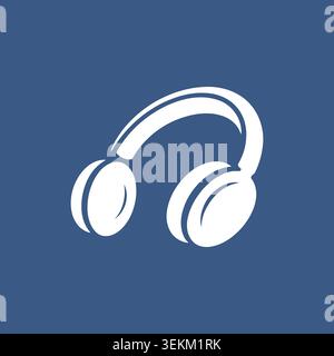 A simple white vector icon of headphones on a solid blue background, ideal for music and audio projects like album covers, music blogs, and audio equi Stock Vector