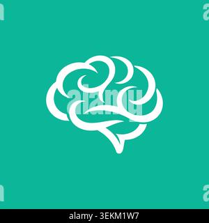 Minimalist white line art brain illustration on green, ideal for educational materials, medical design, and health projects. Simple and clean, it's ve Stock Vector
