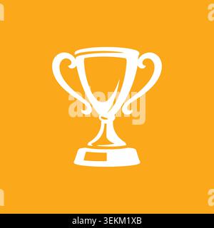 A simple white trophy cup icon on a yellow background, created in a flat vector style. Suitable for award certificates, achievement symbols, and recog Stock Vector