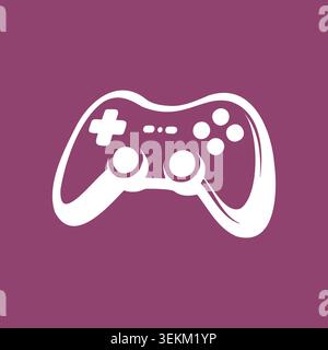 A white silhouette of a video game controller on a solid purple background, ideal for gaming, tech, or entertainment designs and icons, symbolizing fu Stock Vector