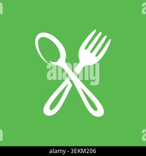 Modern flat vector icon of crossed spoon and fork, symbolizing food and dining. Simple, stylish design for restaurant menus, food packaging, and culin Stock Vector