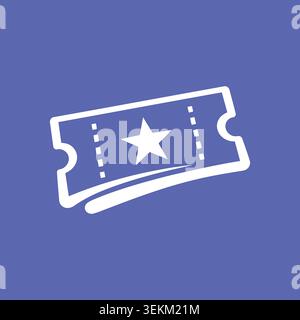 Flat vector illustration of a white ticket icon with a star on a blue background, ideal for event, travel, and entertainment branding, marketing mater Stock Vector