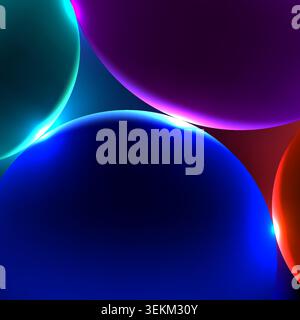 Abstract vibrant glowing colorful neon spheres with bright illuminated against dark background, futuristic high tech digital style for modern creative Stock Vector