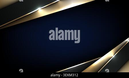Luxury abstract background with elegant metallic gold and dark blue overlapping geometric layers featuring light reflections for premium corporate des Stock Vector