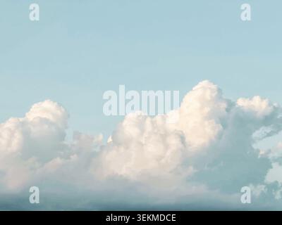 NASU, TOCHIGI, JAPAN - APRIL 12, 2026: Tohoku Expressway. Billowing white cumulus clouds rise dramatically against a soft pale blue sky, viewed from the Nasu region of Japan. The voluminous cloud formations create a dramatic natural sky backdrop suitable as a background. Stock Photo