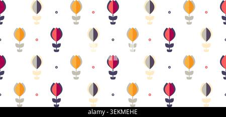 Minimalist floral vector pattern featuring stylized tulips in a repetitive seamless layout Stock Vector