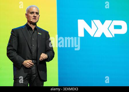 Rafael Sotomayor, CEO of NXP Semiconductors speaking at a keynote at ...