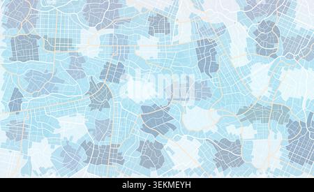 Pastel blue city map background featuring intricate street network and urban zoning blocks for navigation design. Vector illustration. Stock Vector