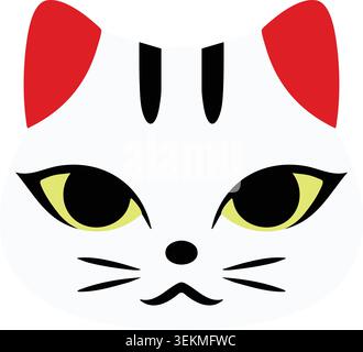 Simple illustration of a white cat mask with red ears yellow eyes whiskers and a small black nose. Stock Vector
