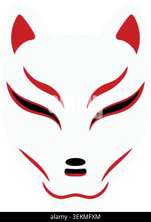 Simple illustration of a white fox mask with red facial markings pointed ears and narrow eye shapes. Stock Vector