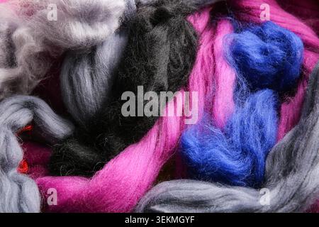 Texture of different wool for felting as background, closeup Stock Photo