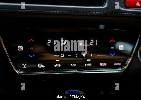 Digital Climate Control Panel with Heated Seats and Air Conditioning System Stock Photo