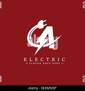 Letter A Electric Power Logo with Plug and Lightning Stock Vector