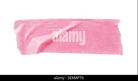 Piece of Pink Masking Tape Isolated on White Background, Paper Strip Texture Stock Photo