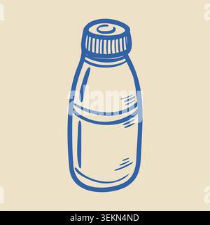 Illustration of a simple plastic bottle with a screw cap, featuring a smooth surface and clear lines, set against a light beige background Stock Vector