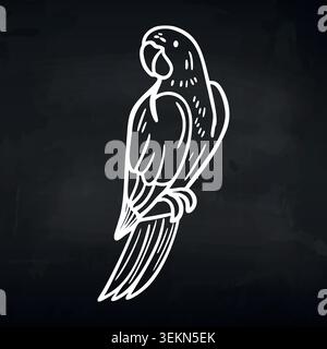 Illustration of a parrot perched on a branch with detailed feather patterns, showcasing a side view against a dark background for contrast and clarity Stock Vector