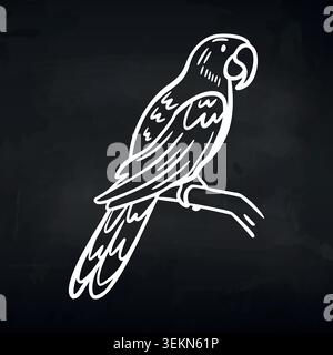 Illustration of a parrot perched on a branch with detailed feathers and a curved beak against a dark background, showcasing its distinctive features Stock Vector