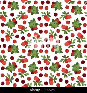 Hand-drawn summer floral seamless pattern with cranberry with leaves for seasonal background, textile, cottagecore projects Stock Vector