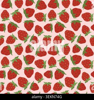 Hand-drawn summer seamless pattern with strawberry for seasonal background, packaging, cottagecore projects Stock Vector