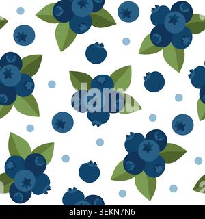 Hand-drawn summer seamless pattern with blueberry and leaves for seasonal background, packaging, cottagecore projects Stock Vector
