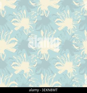 Artistic seamless vector pattern featuring distressed sketch-style flower silhouettes. Light cream brush stroke floral elements overlaid on a soft pas Stock Vector