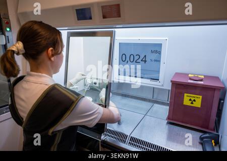 Female lab technician working with blood samples in laboratory Stock Photo