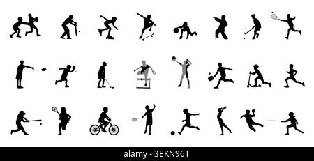All kids sports silhouette set Stock Vector