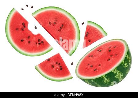 Slices of watermelon isolated on white background. Top view. Flat lay Stock Photo