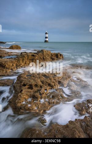 Penmon Point Lighthouse on Anglesey in North Wales, UK.  Spring (March) 2026. Stock Photo