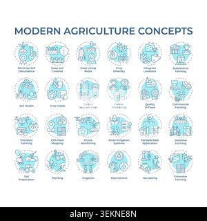 Modern agriculture soft blue concept icons Stock Vector