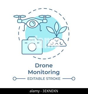 Drone monitoring soft blue concept icon Stock Vector
