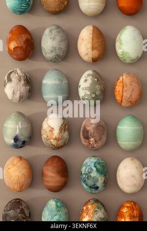 Decorated eggs in different colors and textures Stock Photo